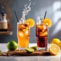 Long Island Ice Tea cocktail, mixed alcoholic drink served in glass Royalty Free Stock Photo