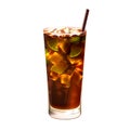 Long island ice tea realistic cocktail in glass with drinking straw isolated on white background vector illustration. Royalty Free Stock Photo