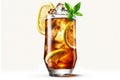Long Island Ice Tea drink in glass cup on white background. Generative AI. Royalty Free Stock Photo
