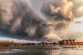 Long Island, New York - June 2, 2019 : Large dramatic storm cell moving over Jones Beach on Long Island.