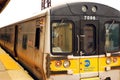 A Long Island Railroad train prepares to leave