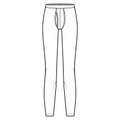 Long Johns underwear technical fashion illustration with elastic waistband, vertical fly knit pants apparel lingerie