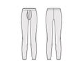 Long Johns underwear technical fashion illustration with elastic waistband, vertical fly knit pants apparel lingerie