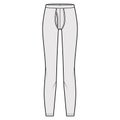 Long Johns underwear technical fashion illustration with elastic waistband, vertical fly knit pants apparel lingerie