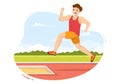 Long Jump Illustration with Athlete Doing Jumps in Sand Pit for Web Banner or Landing Page in Sport Championship Cartoon