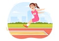 Long Jump Illustration with Kids Doing Jumps in Sand Pit for Web Banner or Landing Page in Sport Championship Cartoon Hand Drawn