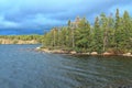 Long Lake and Shoreline at Fred Henne Territorial Park on Stormy Day, Yellowknife, Northwest Territories, Canada Royalty Free Stock Photo