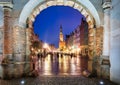 Long Lane view from the Green Gate in the old town of Gdansk at dusk, Poland Royalty Free Stock Photo