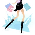 Long legs woman shopping in the city Royalty Free Stock Photo