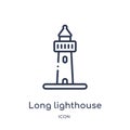 Long lighthouse icon from nautical outline collection. Thin line long lighthouse icon isolated on white background