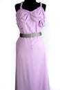 Long lilac dress with gray belt , beautiful fashion party outfit dressed on mannequin on white background