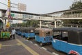 A long line of tuk tuk waiting for new customers in Dr Sutomo Street.