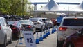 San Diego CA USA - January 27 2020: Long lines of cars at check in for Covid-19 vaccination superstation