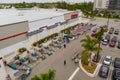 Long lines at costco as people with mandatory face masks go shopping