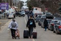 Long lines of Ukrainian refugees at Slovak border