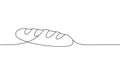 Long loaf bread one line continuous drawing. Bakery pastry products continuous one line illustration. Vector minimalist Royalty Free Stock Photo