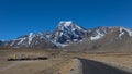 A long lonely road with curves on the tibetan plateau Royalty Free Stock Photo