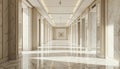 Long Marble Hallway with Elevators and Art Creates a Luxurious Interior Royalty Free Stock Photo