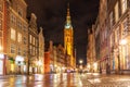 Long Market, the main street of Gdansk, evening illuminated view, no people Royalty Free Stock Photo