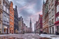 Long Market and the Town Hall view in Gdansk before a thunderstorm Royalty Free Stock Photo