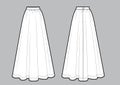 Long maxi skirt vector illustration black and white line sketch.