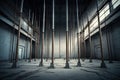 long metal poles standing on floor of building construction scaffolding near building Royalty Free Stock Photo