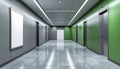 Modern Office Building Hallway with Elevators and Blank Poster Display corridor Royalty Free Stock Photo