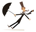 Long mustache man stays on the strong wind illustration
