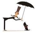 Long mustache man, umbrella and the dog illustration