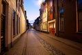 Long street at night in Groningen, Netherlands Royalty Free Stock Photo