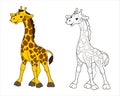 A long-necked spotted giraffe. Coloring page for children black and white. Vector illustration in cartoon style, isolated line art