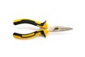 Long needle nose pliers with plastic handle on white background Royalty Free Stock Photo