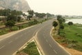 A long one Point Perspective of train transport track and road. Royalty Free Stock Photo