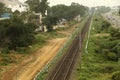 A long one Point Perspective of train transport track Royalty Free Stock Photo