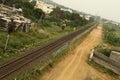 A long one Point Perspective of train transport track Royalty Free Stock Photo