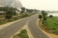 A long one Point Perspective of train transport track and road. Royalty Free Stock Photo