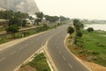 A long one Point Perspective of train transport track and road. Royalty Free Stock Photo