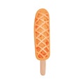 Long oval waffle on a stick. Vector illustration on white background.