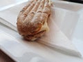 Long panini served on a plate Royalty Free Stock Photo