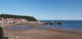 Panoramic view of town of Scarborough from the beach on the south bay Royalty Free Stock Photo