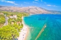 Long pebble turquoise beach in Orebic aerial view, Peljesac peninsula Royalty Free Stock Photo