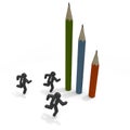 Long pencil. Businessmen competing. 3D illustration
