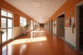 long perspective of a clean and bright hospital hallway
