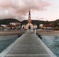 Long pier of the little town of Les Anses-d'Arlet, Martinique. Vibrant and magnificent Caribbean colors. French