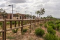 A long pine wood fence delimiting Royalty Free Stock Photo