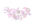 Long pink cotton branch. Vector illustration on white background.