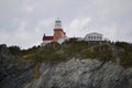 Long Point Lighthouse at the top of cliff in Twillingate Harbour Royalty Free Stock Photo