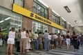 Long queue of Brazilians by Banco d Brasil Royalty Free Stock Photo