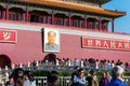 Long queue of tourists are waiting for passing throught the Tiananmen gate and entering the Forbidden City in Beijing, China