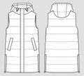 Long quilted gilet. Vector technical sketch. Mockup template Royalty Free Stock Photo